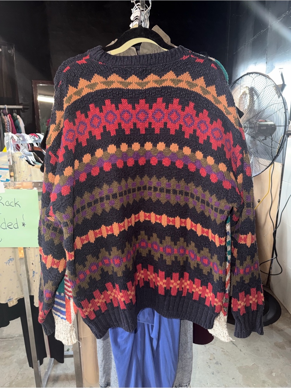 Woolrich Navy Crewneck Sweater with Red and Purple Fair Isle Accents - Picture 3 of 3